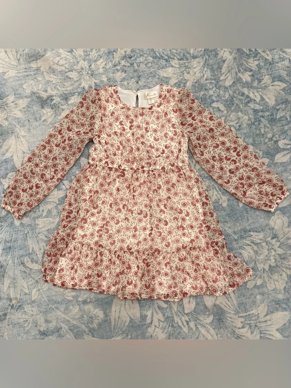 Nannette Girls Floral Long-Sleeve Dress - Cream with Red Print size 6